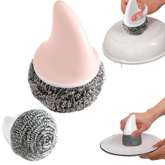 Steel Wool Scrubber with Handle, cast iron cleaning kit, pan cleaner heavy duty, Heavy Duty Cleaner for Dishes, Cast Iron, Pots, Pans & Grills