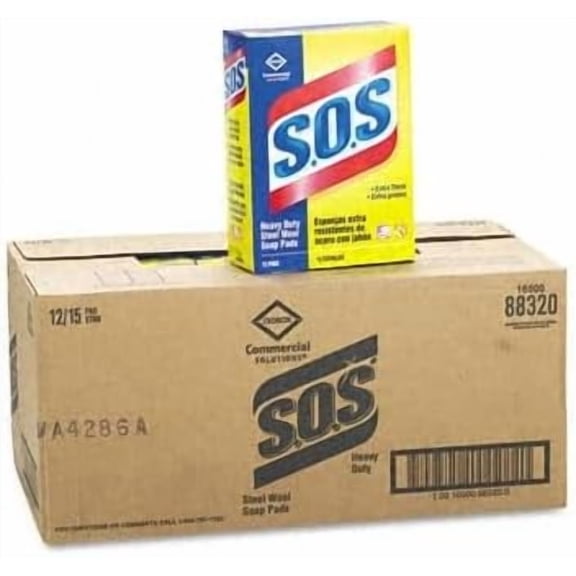Steel Wool Soap Pad, 15 Pads/Box, 12 Boxes/Carton