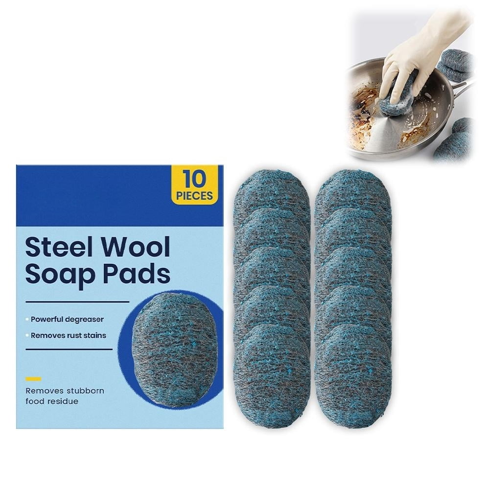 Rust Removing Pad Steel Wool Soap Pads, Pre-Soaped Scouring Pads for Cutting Grease ...