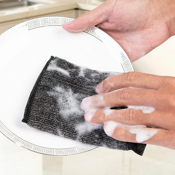 Steel Wool Sponge, Kadlawus 4PCS Steel Wool Sponge for Kitchen Cleaning, Reusable and Washable for Dishes and Pots, Powerful Scrubbing for Stubborn Grease, Durable and Compact, Black Color