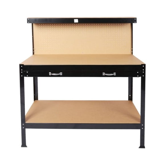 Steel Workbench Tool Storage 63", Workshop Tools Table with Drawer & Pegboard, 300lbs Capacity