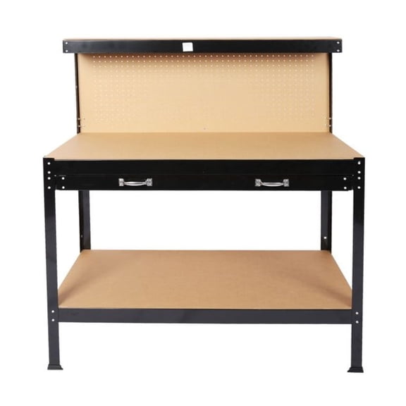 Steel Workbench Tool Storage - 63" Workshop Tools Table with Drawer & Pegboard - 300lbs Capacity