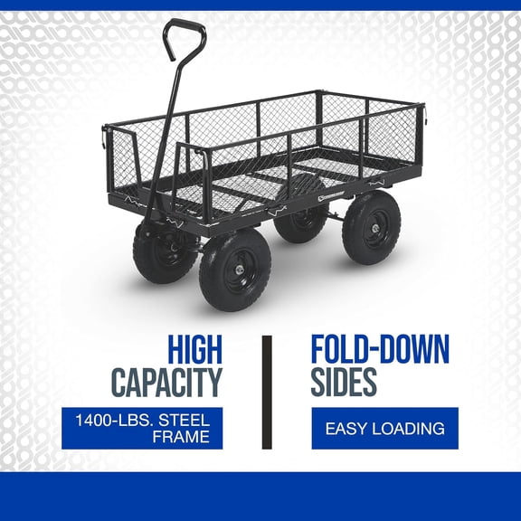 Steel Yard Cart Jumbo Garden Wagon with Removable Sides 1400-Lb. Capacity, 50in.L x 24.1in.W x 26.75in.H Black