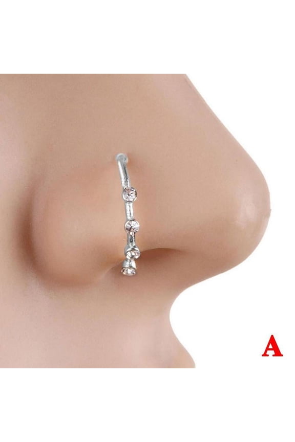 Steel Zircon Gem Bone Nose Stud Piercing Earring Anodized Color Rose Gold H7L1