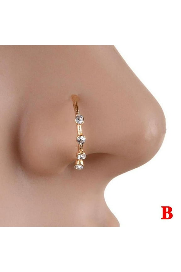 Steel Zircon Gem Bone Nose Stud Piercing Earring Anodized Rose Z8M5 Color Q9G5