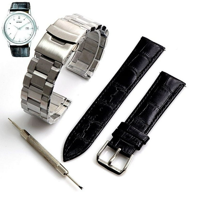 Steel and Leather Replacement Watch Band Fits Citizen BM7190 05A E111 S079730