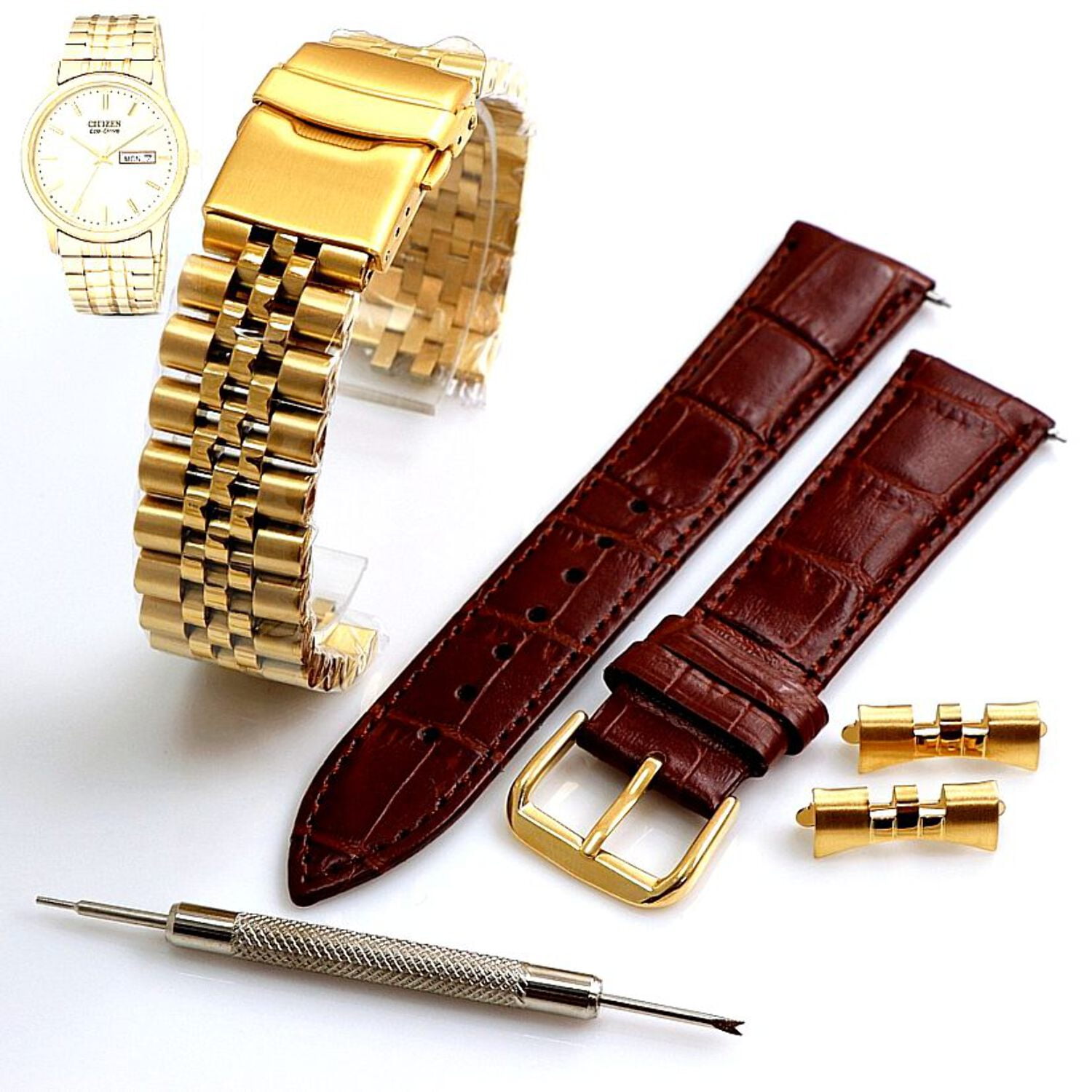 Steel and Leather Replacement Watch Band Fits Citizen BM8452