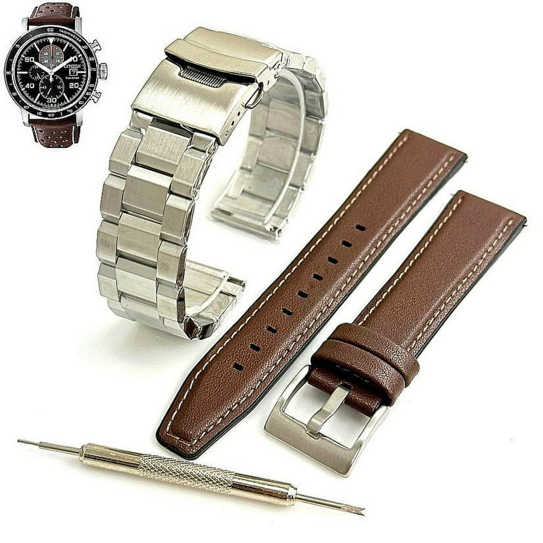 Steel and Leather Replacement Watch Band Fits Citizen CA0641 24E B612 S109701