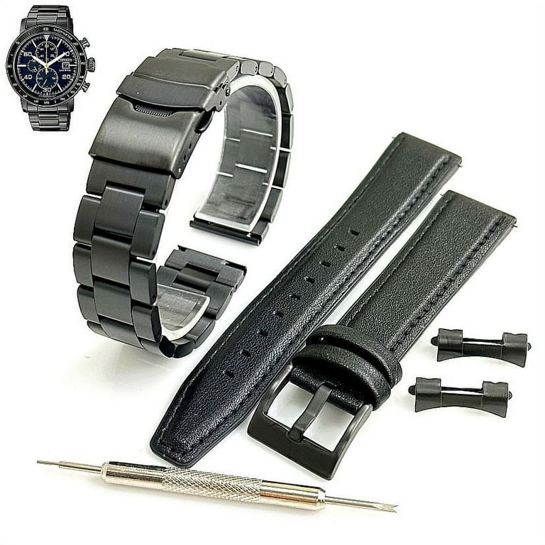 Steel and Leather Replacement Watch Band Fits Citizen CA0645 82L