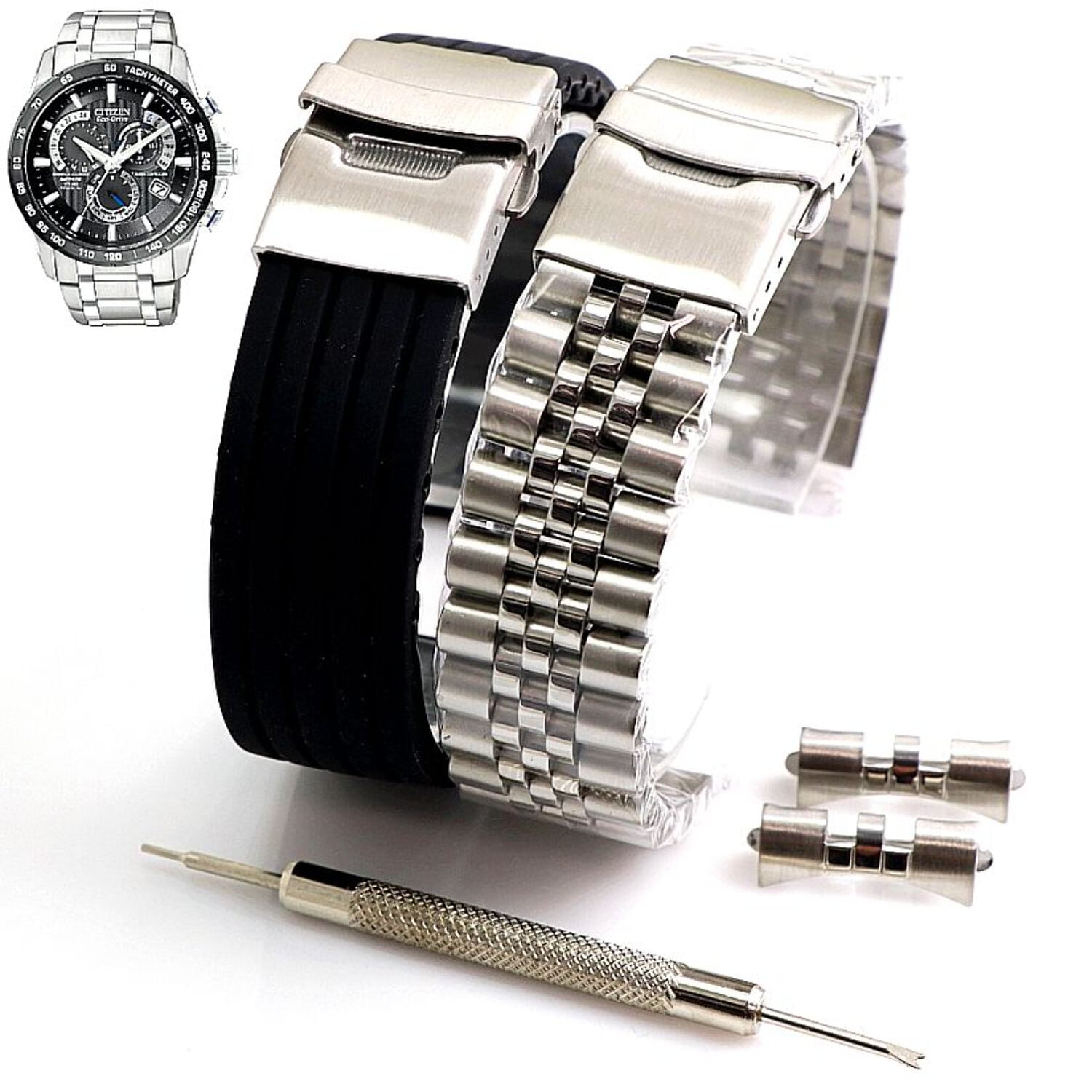 ハンドメイド　オーダー Steel and Silicone Replacement Watch Band Fits Citizen AT4010-50E