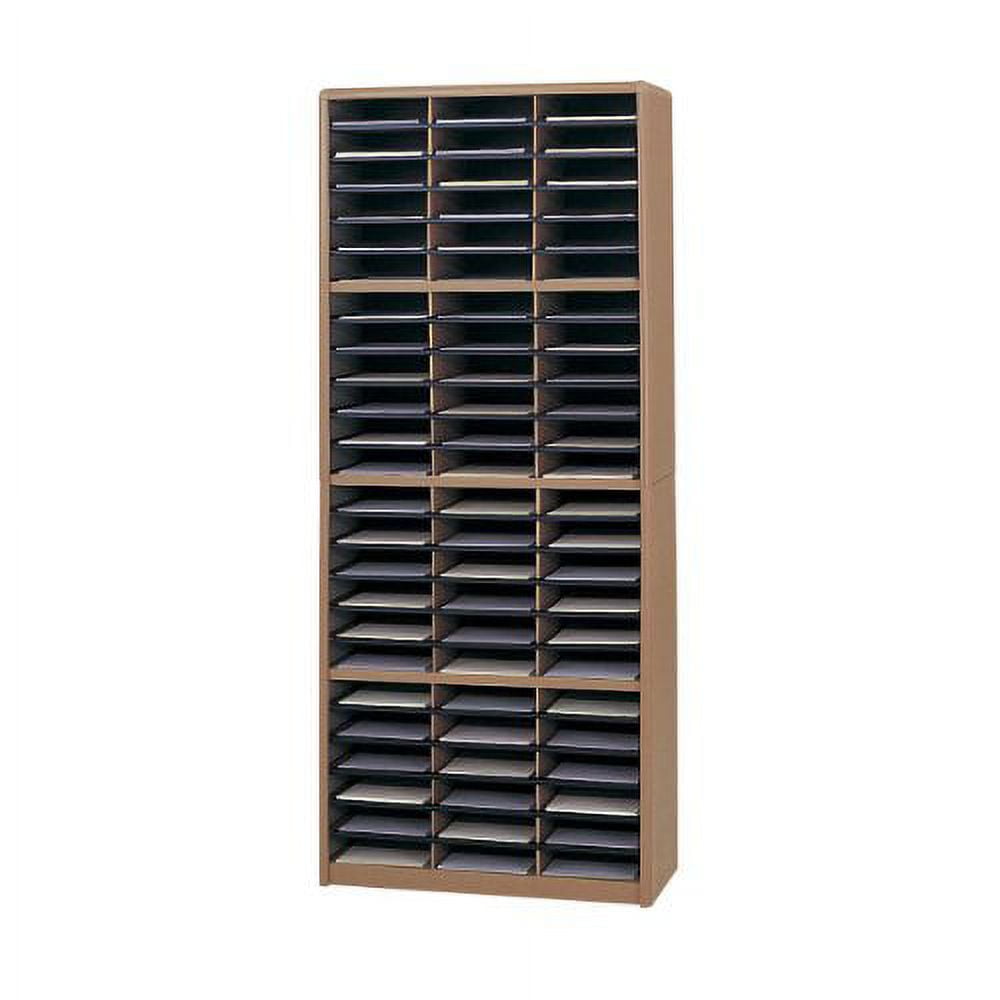Medium Oak 72-Compartment Steel and Fiberboard Literature Sorter