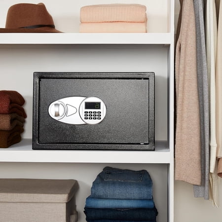 Steel safety vault with electronic keypad, easy to use, secure storage for cash, jewelry, and documents. Black, 1.2 cubic feet, 16.9 x 14.6 x 10.6 inches (width x depth x height)
