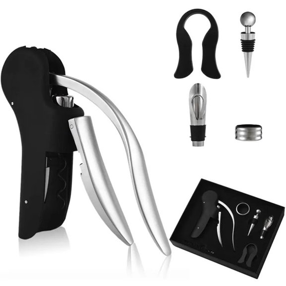 Steel vertical lever bottle opener with removable foil cutter
