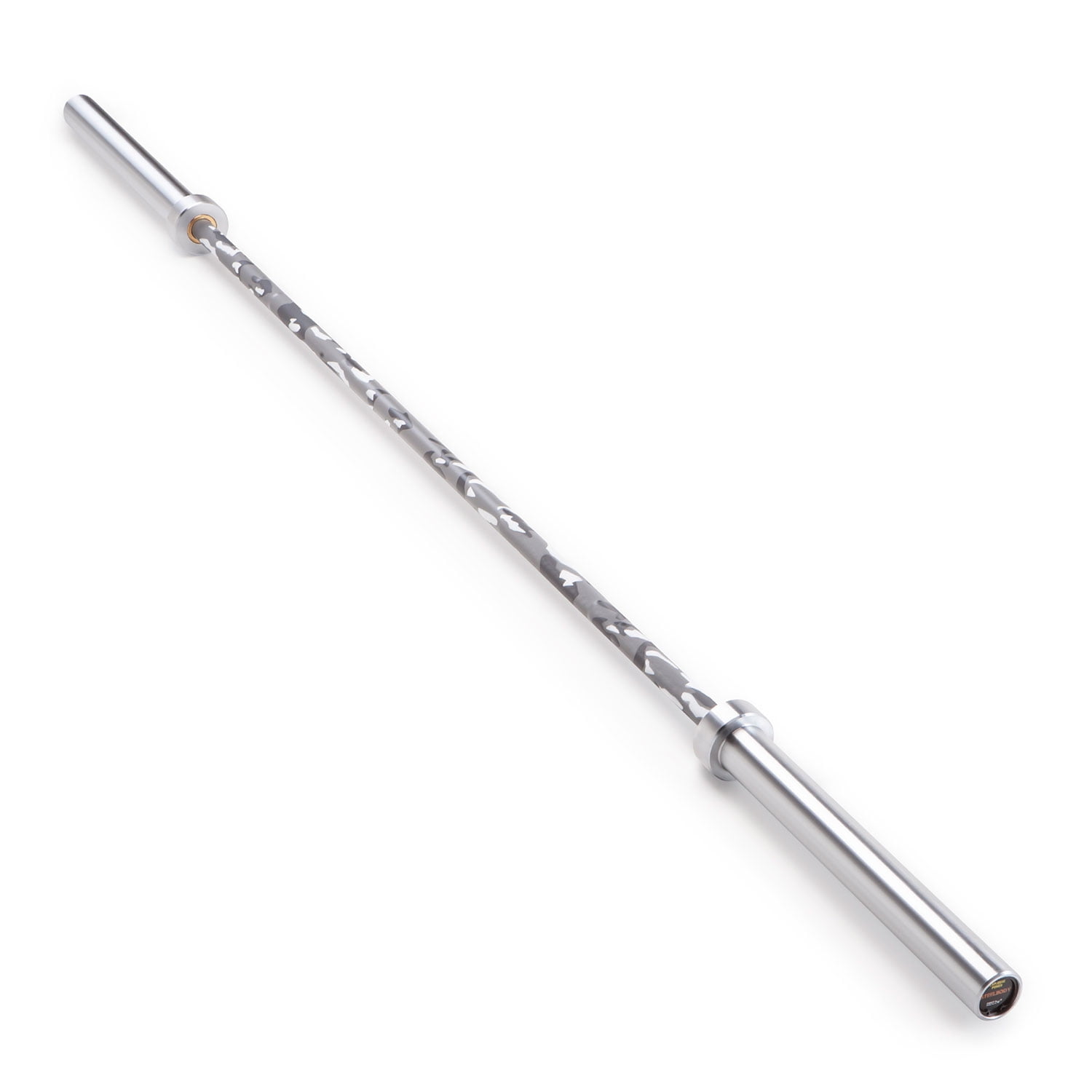 Gray and White Camouflage 45lb Olympic Barbell with Rotating Sleeves