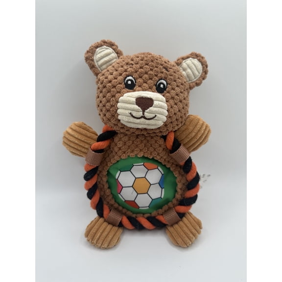 SteelDog Roper Flat Sport Bear Plush Dog Toy, Pull & Tug Dog Toy, Crinkle Belly, Pull Rope & Small Tennis Ball Inside for Interactive Play