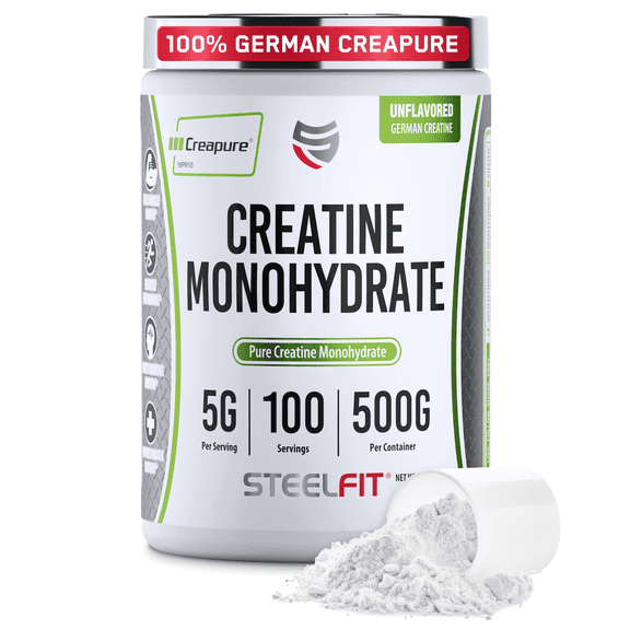 SteelFit Creapure Creatine Monohydrate Powder, Unflavored - German Micronized Creatine Powder for Men & Women - Gym Workout Nutritional Supplements for Muscle Gain, Brain Health & Strength Building