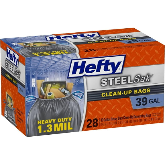 SteelSak Heavy Duty Large Clean-Up Trash Bags, 39 Gallon, 28 Count--