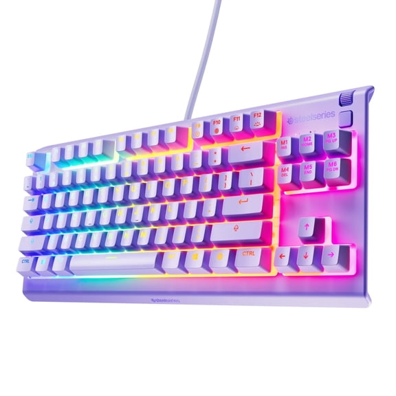 SteelSeries Apex 3 TKL Gaming Keyboard - Tenkeyless, RGB, Water & Dust Resistant - 8-Zone RGB Illumination Whisper-Quiet Gaming Switch - Lavender