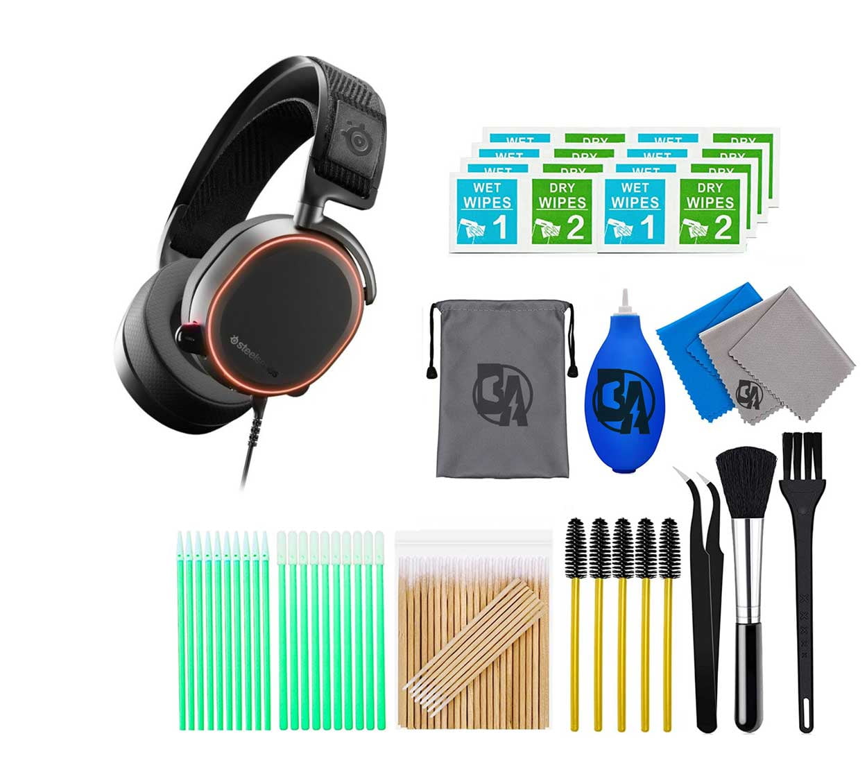 SteelSeries Arctis Pro Wired DTS Headphone X v2.0 Gaming Headset for PC,  PS5, and PS4 Black With Cleaning Kit Bolt Axtion Bundle Used 