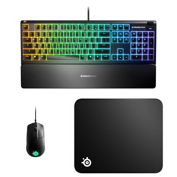 SteelSeries Level Up Gaming Bundle - RGB Apex 3 Gaming Keyboard, RGB Rival 3 mouse Mouse and QcK Gaming Mousepad
