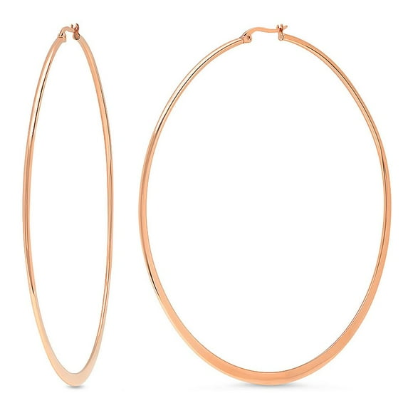 SteelTime 18K Rose Gold Plated Flattened Bottom Hoop Earrings For Women