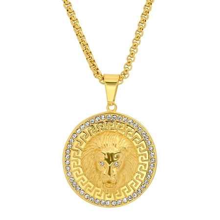 SteelTime Lion Head Pendant Necklace for Men Stainless Steel Chain Pendant, Gold