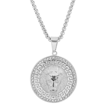 SteelTime Lion Head Pendant Necklace for Men Stainless Steel Chain Pendant, Silver