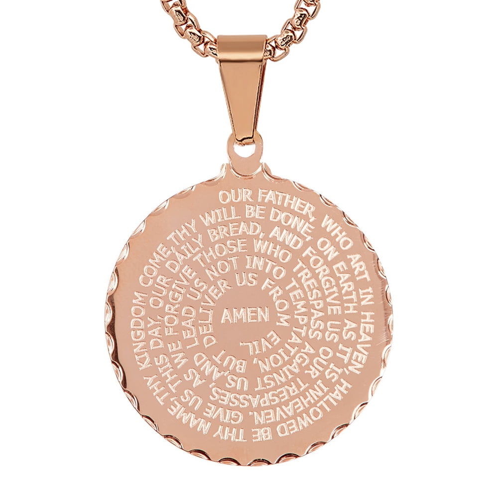 24" Rose Gold Stainless Steel Religious Pendant Necklace