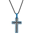 thumbnail image 1 of SteelTime Lord's Prayer Spinner Cross Pendant Necklace Stainless Steel Jewelry, Black Blue, 1 of 3
