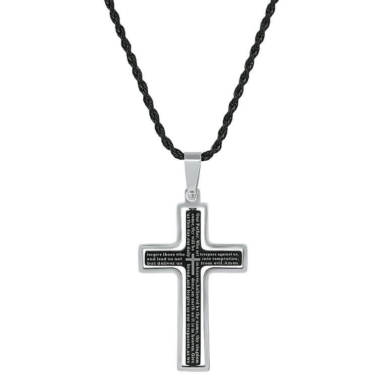 SteelTime Lord's Prayer Spinner Cross Pendant Necklace Stainless