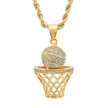 SteelTime Men's 18K Gold Plated Stainless Steel Basketball Hoop Chain Pendant Necklace