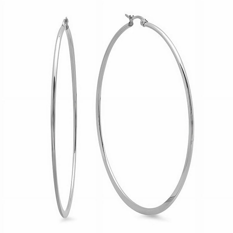 SteelTime Stainless Steel Flattened Bottom Hoop Earrings For Women