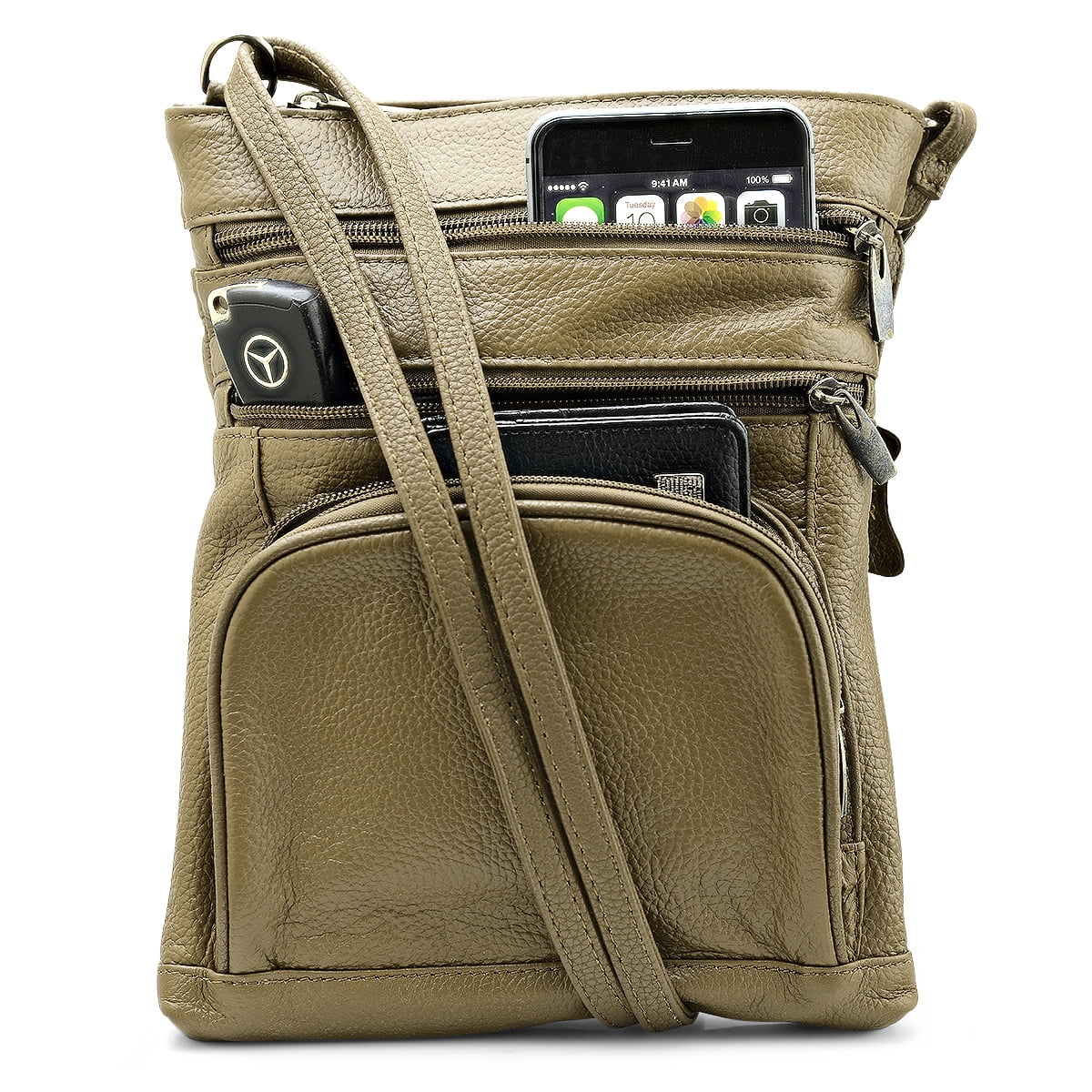 by SteelTime Unisex Genuine Leather Crossbody Bag Various Colors, 6-Piece