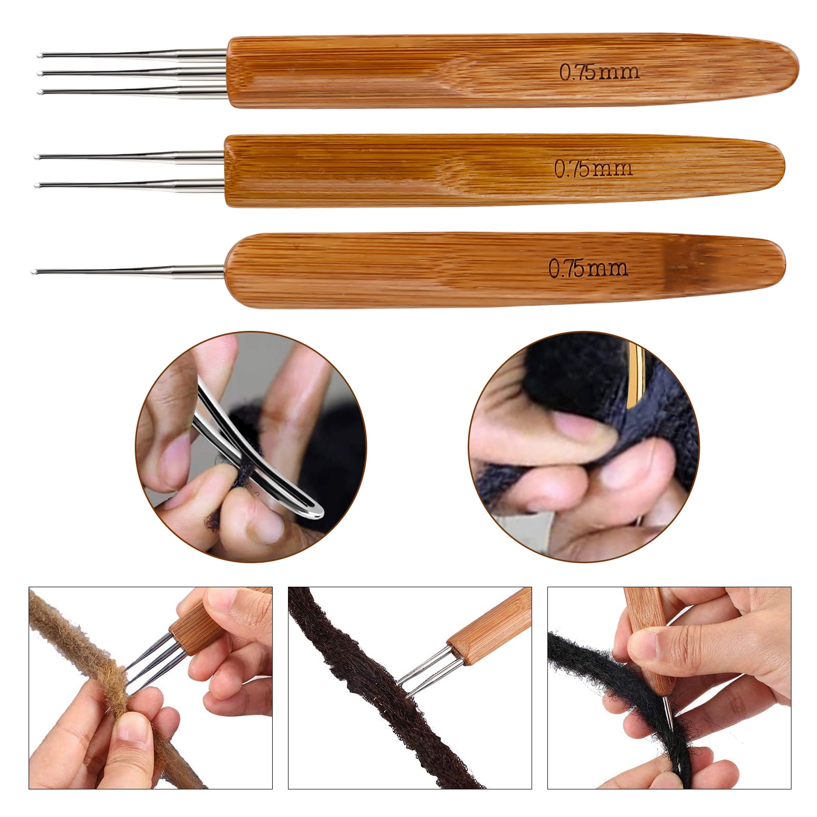6-Piece DREADS KIT: 3 Latch Hook Crochet and 3 Locking Hair Extension ...