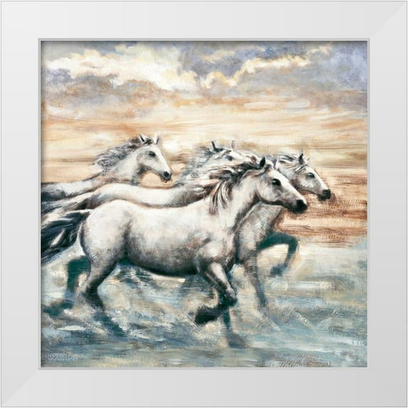 Steele, Ralph 20x20 White Modern Wood Framed Museum Art Print Titled - Running Horses II