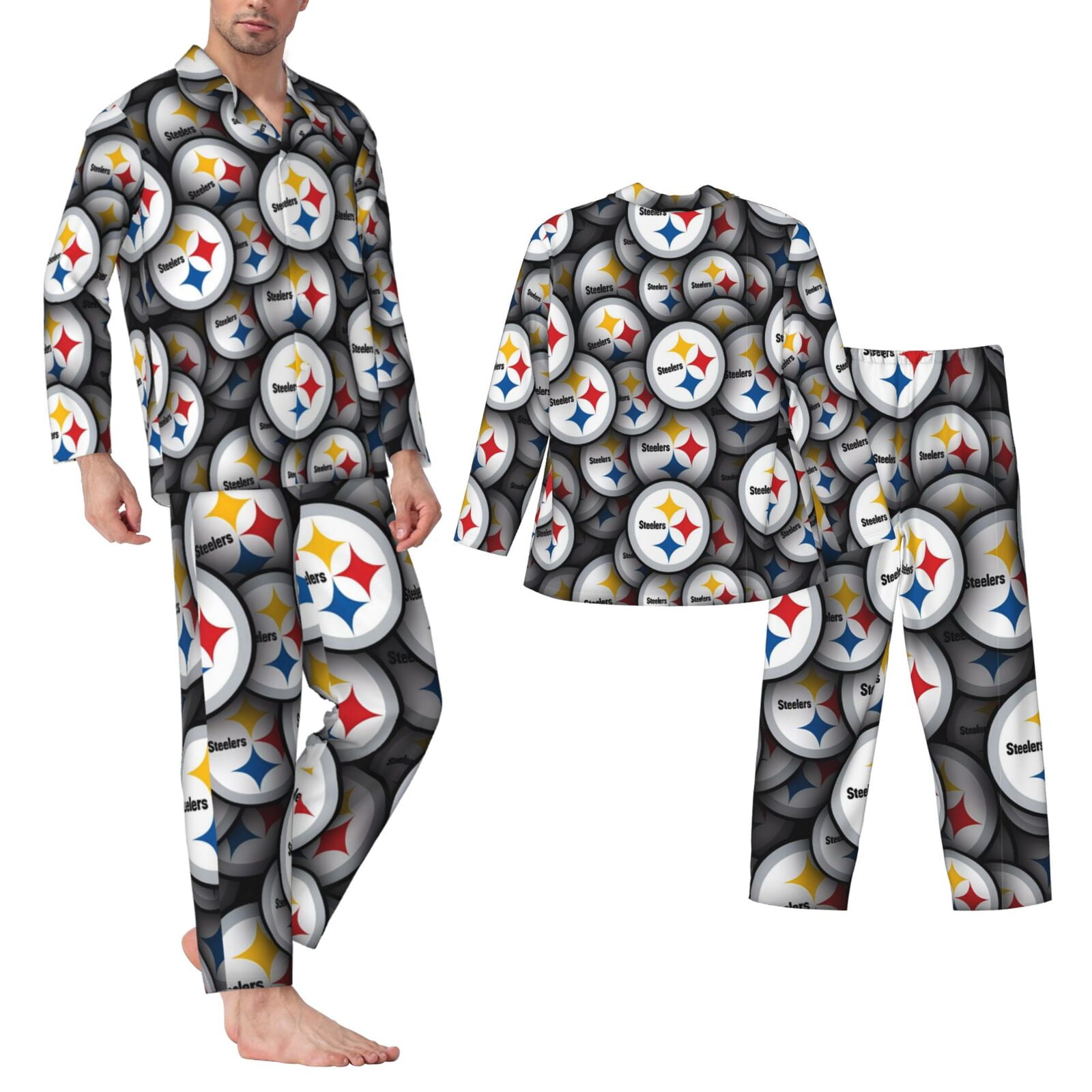 Steelers Men s Pajamas Soft Long Sleeve Pajama Set Football Classic With Pockets Loose Fit Casual Walmart