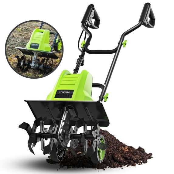 Steelite 16 Inch Corded Electric Tiller,13.5-Amp Electric Tiller and Cultivator for Gardening