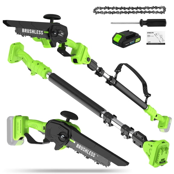 Steelite 2-in-1 Cordless Pole Saw & 6" Electric Mini Chainsaw,21V 2.0 Ah Battery Powered Brushless Pole Chainsaw ,13 FT Max Reach for Tree Trimming,5.29 lbs Lightweight,with Replacement Chain