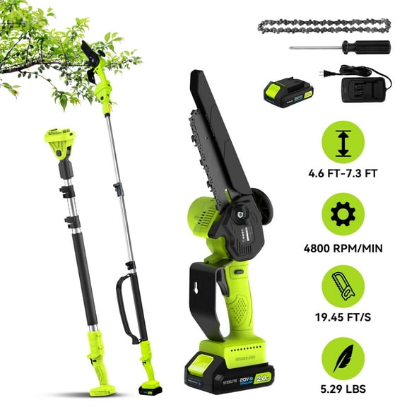 Steelite 2-in-1 Cordless Pole Saw & 6" Electric Mini Chainsaw,21V 2.0 Ah Battery Powered Brushless Pole Chainsaw ,13 FT Max Reach for Tree Trimming,5.29 lbs Lightweight,with Replacement Chain