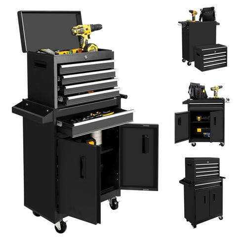 Steelite 26-Inch Tool Chest & Storage Cabinet, 5 Drawers Rolling Tool Chest with Detachable Top Tool Box for Garage Warehouse Workshop, Rolling Garage Organizer with Handle and 6 Hooks