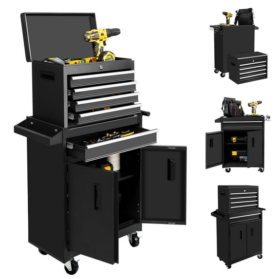 Steelite 26-Inch Tool Chest & Storage Cabinet, 5 Drawers Rolling Tool Chest with Detachable Top Tool Box for Garage Warehouse Workshop, Rolling Garage Organizer with Handle and 6 Hooks