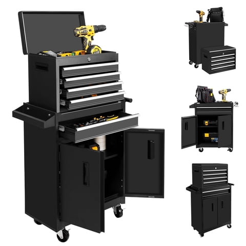 Steelite 26-Inch Tool Chest & Storage Cabinet, 5 Drawers Rolling Tool Chest with Detachable Top Tool Box for Garage Warehouse Workshop, Rolling Garage Organizer with Handle and 6 Hooks