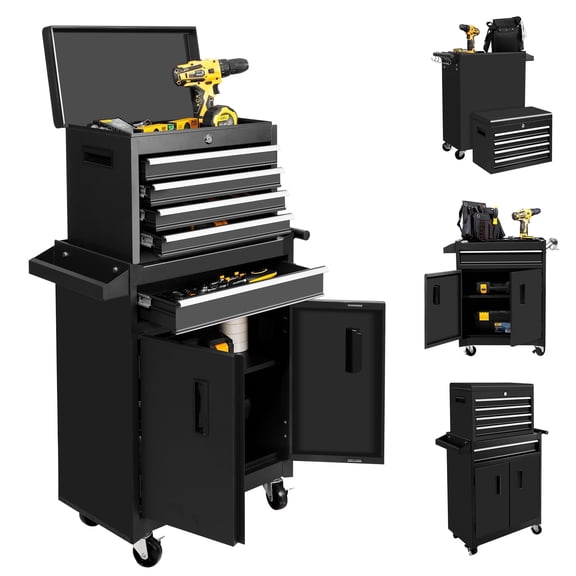 Steelite 26-Inch Tool Chest & Storage Cabinet, 5 Drawers Rolling Tool Chest with Detachable Top Tool Box for Garage Warehouse Workshop, Rolling Garage Organizer with Handle and 6 Hooks