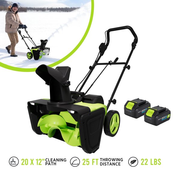 Steelite 2x21V Cordless Snow Blower, 20" Snow Thrower with Brushless Motor,850 lbs/Min Electric Snow Remove Machine with 2 x4.0 Ah Batteries & Charger