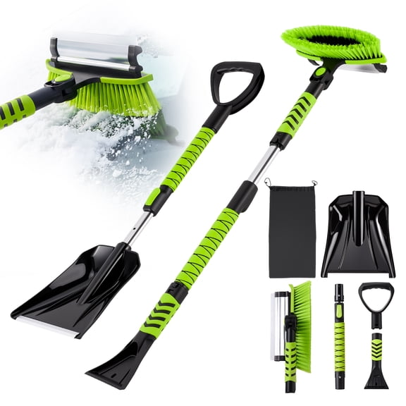 Steelite 43" Extendable Snow Brush for Car, Snow Shovel for Car & Ice Scraper, 4-in-1 Snow Removal Tool, 180 Pivoting Brush Head for Cars, SUVs & Trucks