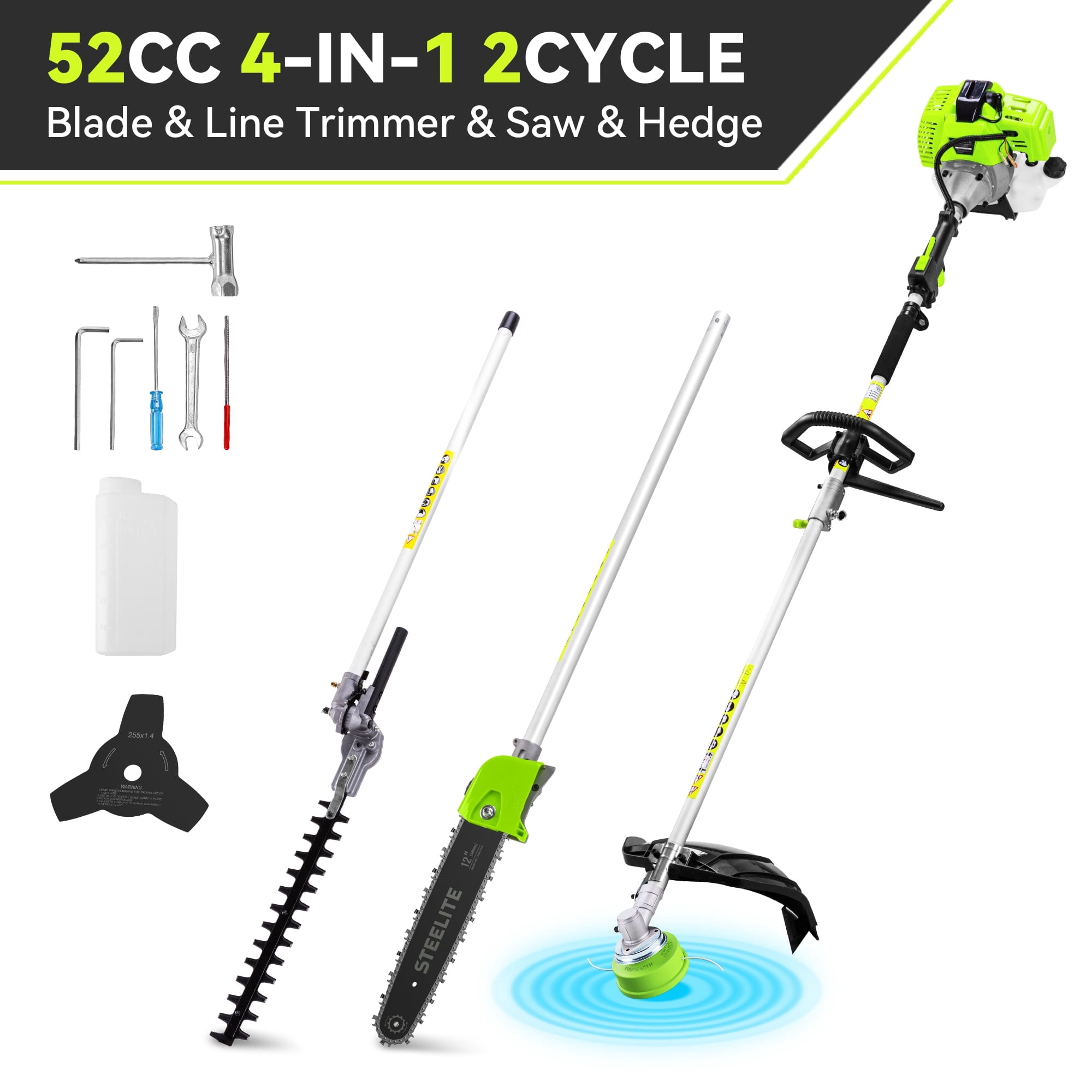 Steelite 52cc 4 in 1 Gas Powered Weed Wacker, 2-Stroke Multi