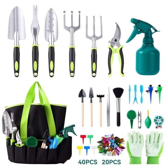 Deli 83Pcs Garden Tools Set,10pcs Succulent Tools Set, Included 6pcs Heavy Duty Aluminum Gardening Hand Tools with Garden Tool Bag,Gloves Sprayer etc. Outdoor Gardening Gifts Tools for Men Women