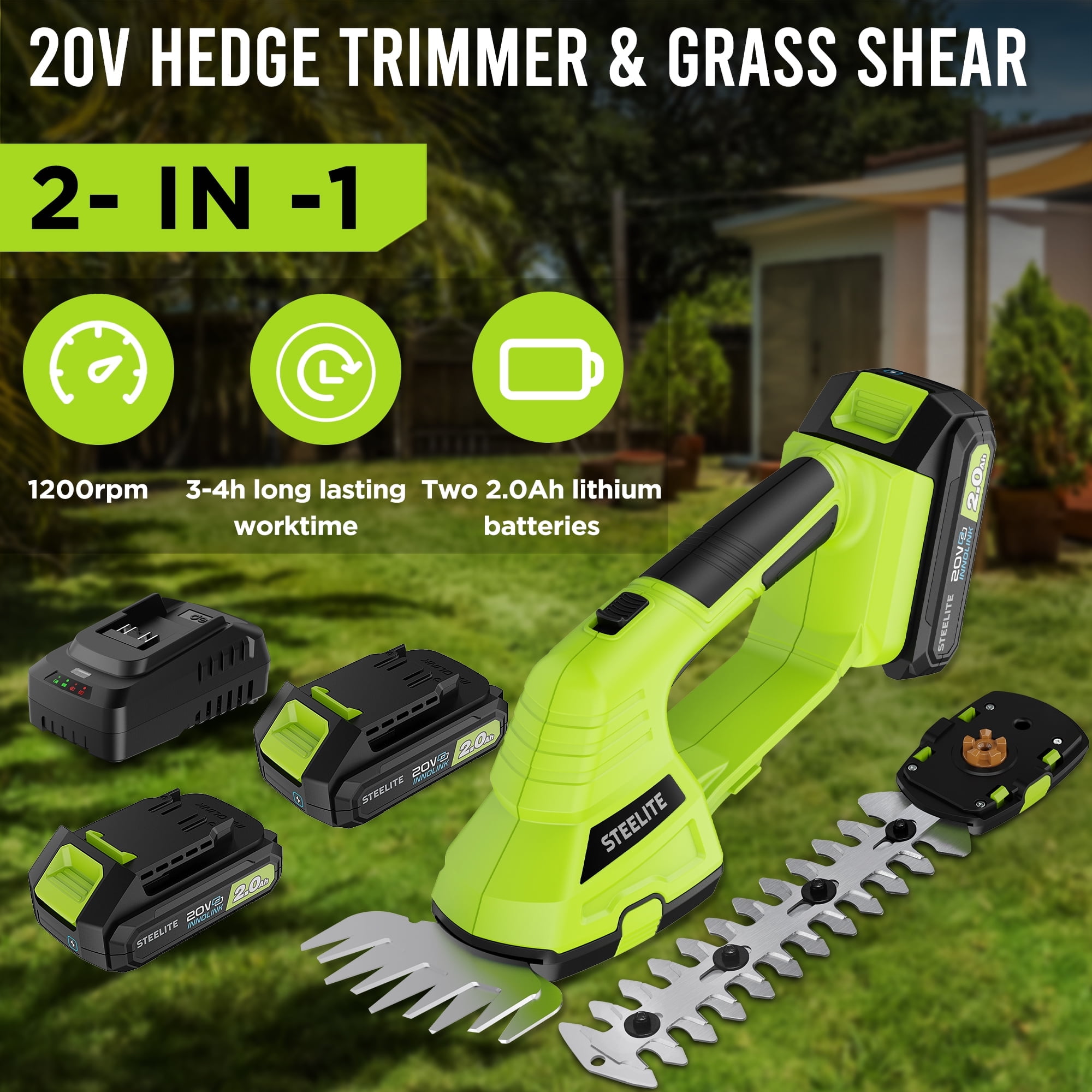 Steelite Cordless Hedge Trimmer 20V Electric Handheld Grass Cutter 5 Shear 9 Shrubber Hedge Shear with 2 Pcs Rechargeable Batteries and Charger for Garden Lawn Walmart