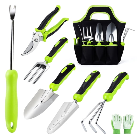 Deli Garden Tool Set, 8 Pieces Stainless Steel Heavy Duty Gardening Tool Set,Outdoor Gardening Hand Tools with Storage Bag,Ideal for Planting and Maintaining Gardens,Gardening Gifts for Women, Men