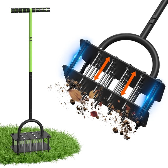 Steelite Lawn Aerator Tool,Grass Aerator with 16 Steel Spikes, Auto-Cleaning Spring Design,Manual Grass Aerators for Lawn, Yard, Garden Soil Loosening & Aeration